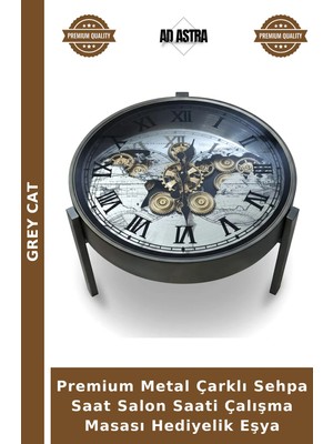 Grey Cat Premium Metal Çarklı Sehpa Saat Salon Saati Çalışma Masası Hediyelik Eşya