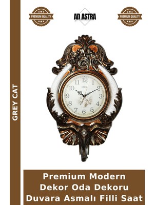 Grey Cat Premium Modern Dekor Oda Dekoru Duvara Asmalı Filli Saat