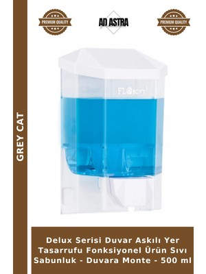 Grey Cat Delux Serisi Duvar Askılı Yer Tasarrufu Fonksiyonel Ürün Sıvı Sabunluk - Duvara Monte - 500 ml