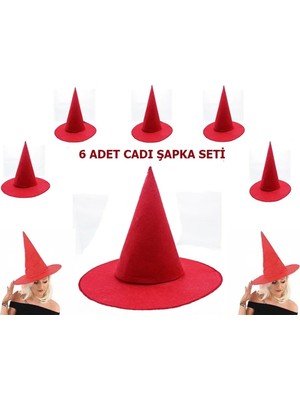 TCX Cadı Şapkası Kırmızı 6 Adet Yetişkin ve Çocuk Uyumlu