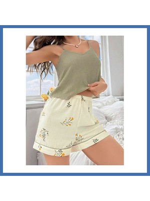 Evçem Kadın Ekru Çiçek Baskılı Şortlu Gecelik Pijama Takımı 5099 · Beden: L/xl · Renk: Ekru Evcem