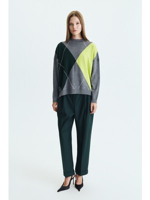 ROMAN Duble Paça Pileli Kumaş Pantolon Yeşil KK012012_012