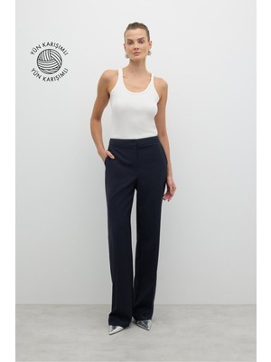 ROMAN Düz Paça Yün Pantolon Lacivert K2512049_015