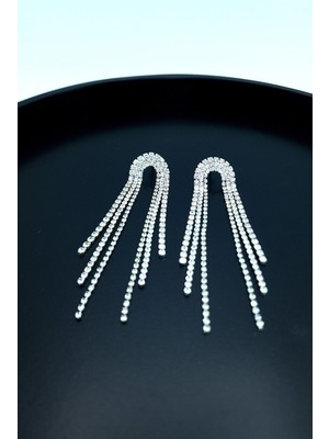 Mupte Jewelry Kadın Taşlı Sallantılı Püsküllü Su Yolu Abiye Küpe