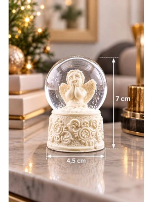 Yakup Tokatlı Moda Ytm Rgb LED Işıklı Melek Figürlü Mini Kar Küresi Kalp Kutulu Dekoratif Hediye 7 cm