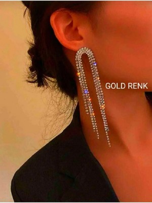 Mupte Jewelry Kristal Taşlı Küpe, Püsküllü Sallantılı Su Yolu Küpe, Abiye Küpe