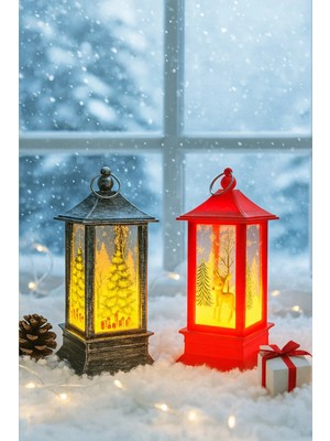 Yakup Tokatlı Moda Ytm LED Işıklı Noel Feneri 2’li Set – Çam Ağacı & Bambi Temalı Dekoratif Yılbaşı Lambası 14 cm