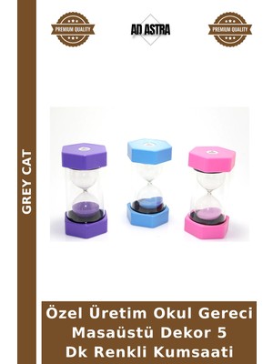 Grey Cat Özel Üretim Okul Gereci Masaüstü Dekor 5 Dk Renkli Kumsaati