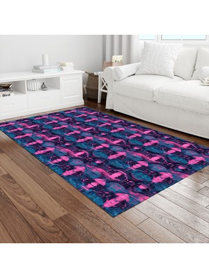 Painted Anarchy Lacivert Pembe Simetrik Batik Desenli Halı Kaymaz Dot Taban Yıkanabilir Dijital Baskı Salon Halısı