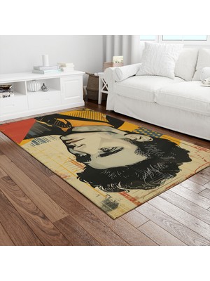 Painted Anarchy Retro Erkek Pop Art Portresi Baskılı Halı Kaymaz Dot Taban Yıkanabilir Dijital Baskı Salon Halısı