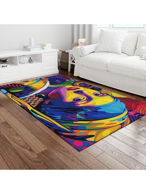 Painted Anarchy Renkli Pop Art Türbanlı Kız Baskılı Halı Kaymaz Dot Taban Yıkanabilir Dijital Baskı Salon Halısı
