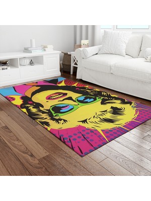 Painted Anarchy Yeşil Gözlüklü Sarışın Diva Baskılı Halı Kaymaz Dot Taban Yıkanabilir Dijital Baskı Salon Halısı