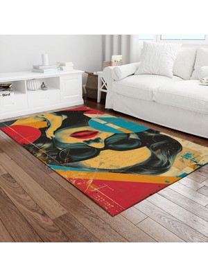 Painted Anarchy Güneş Gözlüklü Retro Kadın Kolajı Baskılı Halı Kaymaz Taban Yıkanabilir Salon Halısı