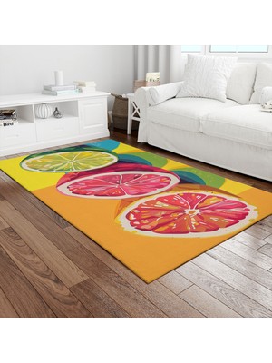 Painted Anarchy Greyfurt ve Misket Limonu Pop Baskılı Halı Kaymaz Dot Taban Yıkanabilir Dijital Baskı Salon Halısı