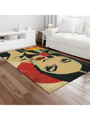 Painted Anarchy Kırmızı Daireli Şişeli Kadın Baskılı Halı Kaymaz Dot Taban Yıkanabilir Dijital Baskı Salon Halısı