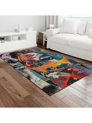 Painted Anarchy Maskeli Kahraman Grunge Kolaj Baskılı Halı Kaymaz Dot Taban Yıkanabilir Dijital Baskı Salon Halısı