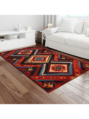 Painted Anarchy Siyah Kırmızı Elmas Kilim Baskılı Halı Kaymaz Dot Taban Yıkanabilir Dijital Baskı Salon Halısı