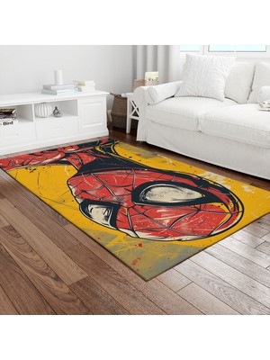 Painted Anarchy Örümcek Ağlı Maskeli Kahraman Baskılı Halı Kaymaz Dot Taban Yıkanabilir Dijital Baskı Salon Halısı
