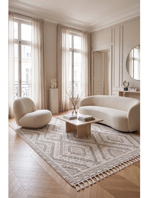 Eliz Home Krem Renk Modern Dokuma Halı Bukleli Yumuşak Halı Oturma Odası Salon Mutfak Antre Yolluk Halısı Oris
