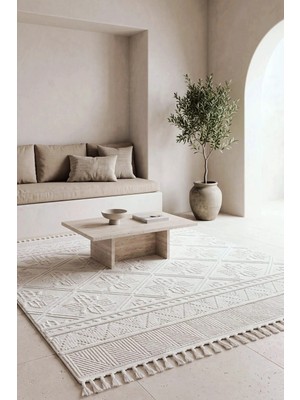 Eliz Home Krem Renk Modern Dokuma Halı Bukleli Yumuşak Halı Oturma Odası Salon Mutfak Antre Yolluk Halısı Rxbul
