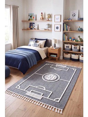 Eliz Home Futbol Sahası Lacivert Halı Yumuşak Bukleli Dokuma Halı Bebek Odası Çocuk Odası Genç Odası Halısı 26