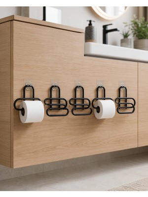 Vavis Yapışkanlı Duvar Tipi Siyah Metal Tuvalet Kağıdı Tutucu 5'li Set