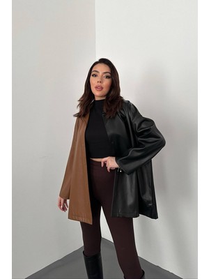 Maxi Modena Siyah Garnili Çıtçıtlı Deri Gömlek