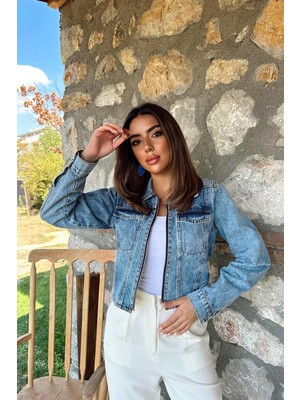 Maxi Modena Mavi Korse Detaylı Kot Ceket