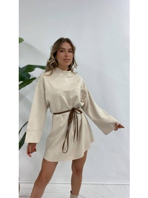 Maxi Modena Bej Renk Süet Ultra Kaliteli Tunik Elbise - Bej