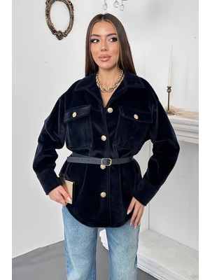 Maxi Modena Lacivert Kaşe Gold Düğmeli Gömlek