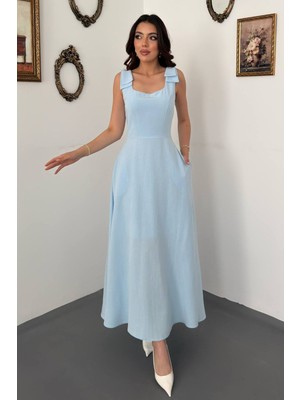 Maxi Modena Bebe Mavi Omuzları Fiyonklu Elbise
