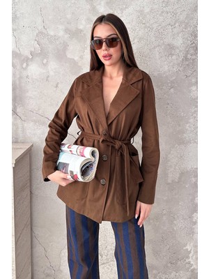 Maxi Modena Camel Süet Bağlamalı Ceket