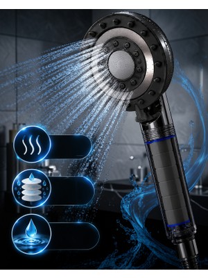 Fantastik Store Filtreli Masajlı Duş Başlığı 5 Fonksiyonlu Siyah Model