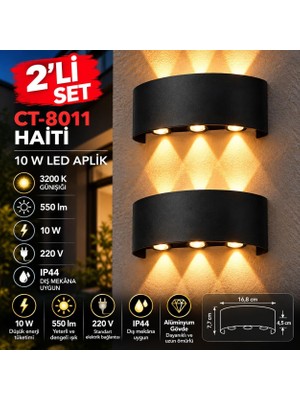 TemmuzX Siyah LED Duvar Apliği 10 W 3200 K Günışığı IP44 2'li Set