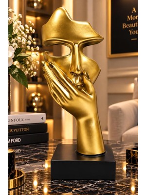 TemmuzX Altın El ve Maske Figürü Modern Soyut Dekoratif Heykel Masaüstü Obje 5X16 cm 010-G