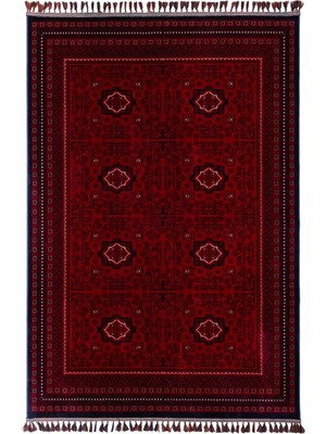 TemmuzX Elvey Home Afgan Vintage Kaymaz Taban Gerçek Kadife Bambu Sık Dokuma Otantik Dekoratif Zamansız Tasarım Halı Bordo 200 x 300