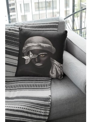 TemmuzX 43X43CM Dekoratif Çift Taraf Tay Tüyü Döşemelik Premium Kumaş Kırlent Yastık Kılıfı Arap Kızı KRL456