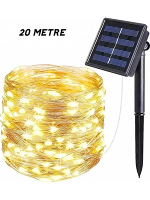 TemmuzX Solar Güneş Enerjili 20 Metre Peri LED Işık 200 LED 8 Mod Dış Bahçe Ağaç Balkon Aydınlatma