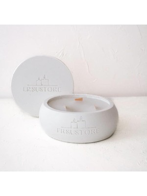 TemmuzX 1,500 Gram Büyük Boy Ahşap 3 Fitil Kokulu Soya Wax Beton Kapaklı Dekoratif Mum