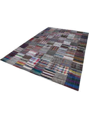 TemmuzX Gri Geometrik El Dokuma Salon Kilimi Bohem Tasarım