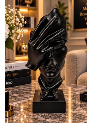 TemmuzX Siyah Saçlı Kadın Profili Figürü Modern Soyut Dekoratif Heykel 5X16 cm 038-B