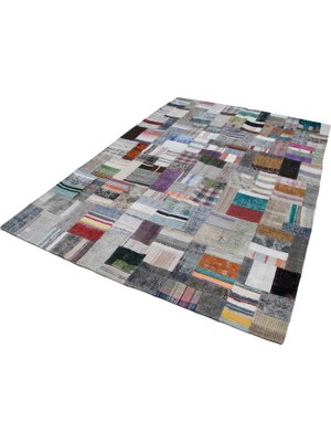 TemmuzX Gri El Dokuma Patchwork Salon Kilimi Etnik Bohem Stil