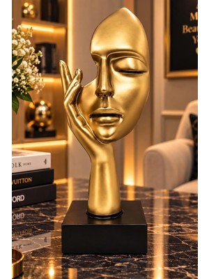 TemmuzX Altın Düşünen Kadın Yüzü Figürü Modern Soyut Dekoratif Heykel 5X16 cm 007-G