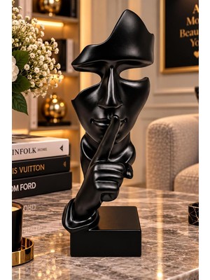 TemmuzX Siyah Soyut Maske ve El Figürü Modern Dekoratif Heykel Masaüstü Obje 5X16 cm 036-B