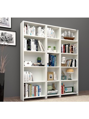 TemmuzX % 100 Mdf Mobilya 5 Raflı Geniş Kitaplık - Beyaz Parlak