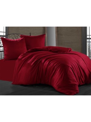 TemmuzX Ranforce Pamuklu Çarşafı Lastikli Çift Kişilik Nevresim Takımı Bordo 200X220, Nevresim_takım