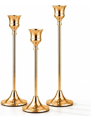 TemmuzX Vintage Şamdan, Gold Şamdan Metal 3'lü, Mum Tutacağı