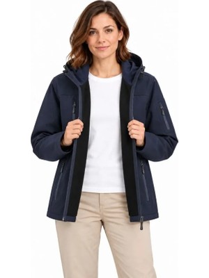 Ulak Hand Mader Ulak Handmader Su Geçirmez Softshell Içi Polar Astarlı Çıkarılabilir Kapüşonlu 4 Cepli Mont Ceket - Lacivert
