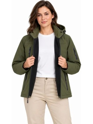 Ulak Hand Mader Ulak Handmader Su Geçirmez Softshell Içi Polar Astarlı Çıkarılabilir Kapüşonlu 4 Cepli Mont Ceket - Haki