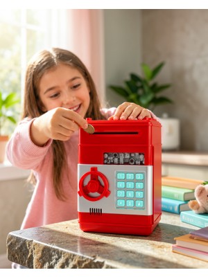 Aparim Kırmızı Atm Kasa Tipi Para Biriktirme Kumbarası UCZZZSAM53NUMBERBANK-24
